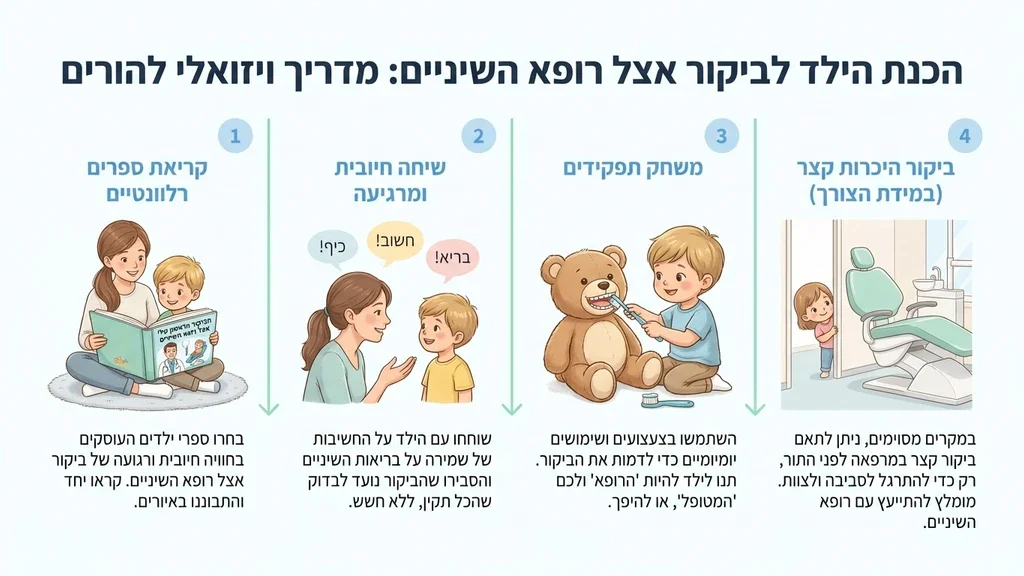 הורה וילד קוראים ספר הכנה לרופא שיניים
